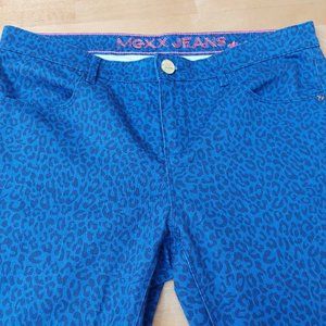 MEXX jeans Amsterdam Mid Rise Women's Cotton Stretch Blue Leopard Print Size30